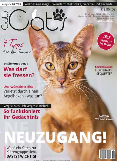 Titelbild der Ausgabe 8/2024 von Our Cats. Diese Zeitschrift und viele weitere Elternzeitschriften und Tierzeitschriften als Abo oder epaper bei United Kiosk online kaufen.