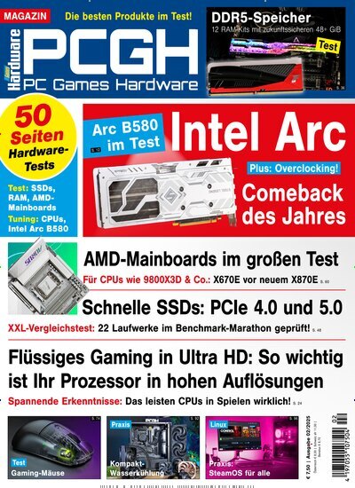 Titelbild der Ausgabe 2/2025 von PC Games Hardware Magazin. Diese Zeitschrift und viele weitere Computerzeitschriften, Tabletmagazine und Smartphonemagazine als Abo oder epaper bei United Kiosk online kaufen.