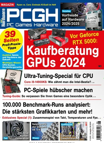 Titelbild der Ausgabe 8/2024 von PC Games Hardware Magazin. Diese Zeitschrift und viele weitere Computerzeitschriften, Tabletmagazine und Smartphonemagazine als Abo oder epaper bei United Kiosk online kaufen.
