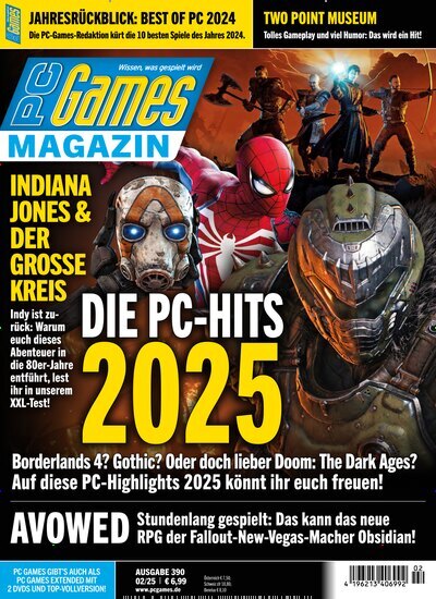 Titelbild der Ausgabe 2/2025 von PC Games Magazin. Diese Zeitschrift und viele weitere Computerzeitschriften, Tabletmagazine und Smartphonemagazine als Abo oder epaper bei United Kiosk online kaufen.