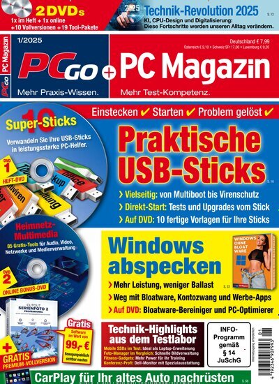 Titelbild der Ausgabe 1/2025 von PC Magazin. Diese Zeitschrift und viele weitere Computerzeitschriften, Tabletmagazine und Smartphonemagazine als Abo oder epaper bei United Kiosk online kaufen.