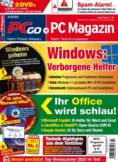 Titelbild der Ausgabe 3/2025 von PC Magazin. Diese Zeitschrift und viele weitere Computerzeitschriften, Tabletmagazine und Smartphonemagazine als Abo oder epaper bei United Kiosk online kaufen.