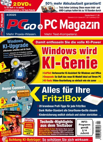 Titelbild der Ausgabe 4/2025 von PC Magazin. Diese Zeitschrift und viele weitere Computerzeitschriften, Tabletmagazine und Smartphonemagazine als Abo oder epaper bei United Kiosk online kaufen.