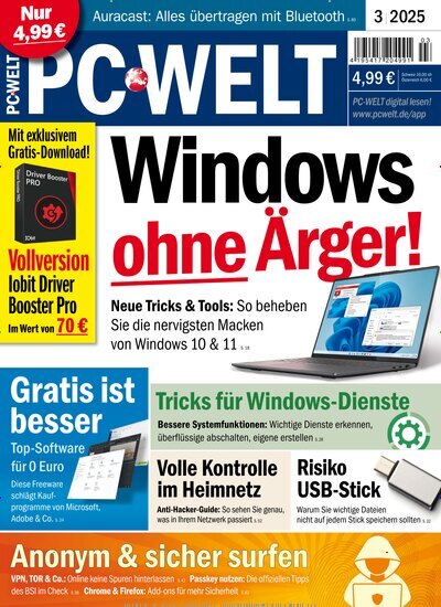 Titelbild der Ausgabe 3/2025 von PC Welt. Diese Zeitschrift und viele weitere Computerzeitschriften, Tabletmagazine und Smartphonemagazine als Abo oder epaper bei United Kiosk online kaufen.