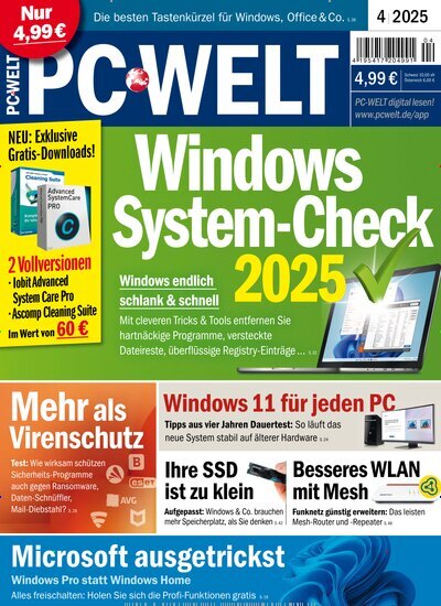 Titelbild der Ausgabe 4/2025 von PC Welt. Diese Zeitschrift und viele weitere Computerzeitschriften, Tabletmagazine und Smartphonemagazine als Abo oder epaper bei United Kiosk online kaufen.