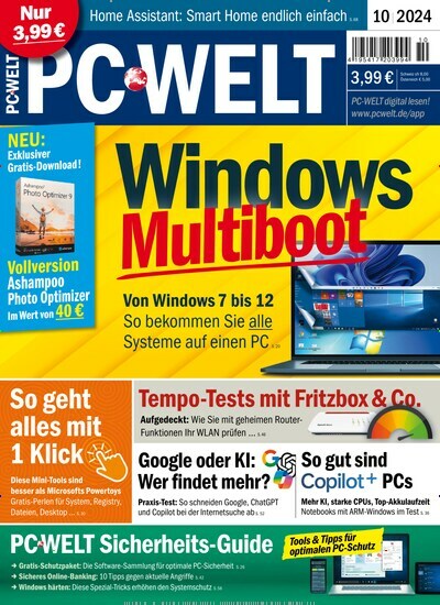 Titelbild der Ausgabe 10/2024 von PC Welt. Diese Zeitschrift und viele weitere Computerzeitschriften, Tabletmagazine und Smartphonemagazine als Abo oder epaper bei United Kiosk online kaufen.