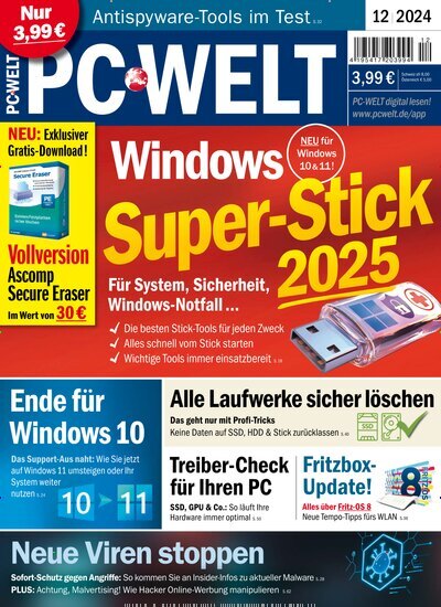 Titelbild der Ausgabe 12/2024 von PC Welt. Diese Zeitschrift und viele weitere Computerzeitschriften, Tabletmagazine und Smartphonemagazine als Abo oder epaper bei United Kiosk online kaufen.