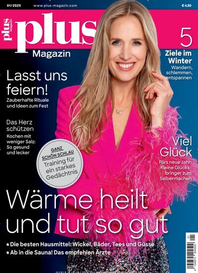 Titelbild der Ausgabe 1/2025 von plus Magazin. Diese Zeitschrift und viele weitere Frauenzeitschriften als Abo oder epaper bei United Kiosk online kaufen.