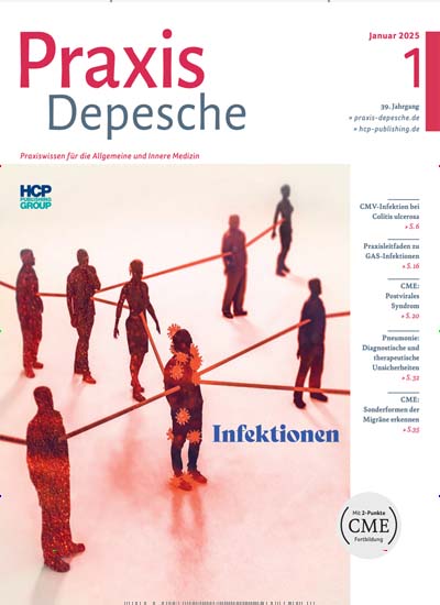 Titelbild der Ausgabe 1/2025 von Praxis-Depesche. Diese Zeitschrift und viele weitere Pflegezeitschriften und medizinische Fachzeitschriften als Abo oder epaper bei United Kiosk online kaufen.