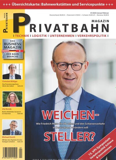 Titelbild der Ausgabe 1/2025 von Privatbahn Magazin. Diese Zeitschrift und viele weitere Logistikmagazine und Medienmagazine als Abo oder epaper bei United Kiosk online kaufen.