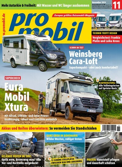 Titelbild der Ausgabe 11/2024 von promobil. Diese Zeitschrift und viele weitere Automagazine und Motorradzeitschriften als Abo oder epaper bei United Kiosk online kaufen.