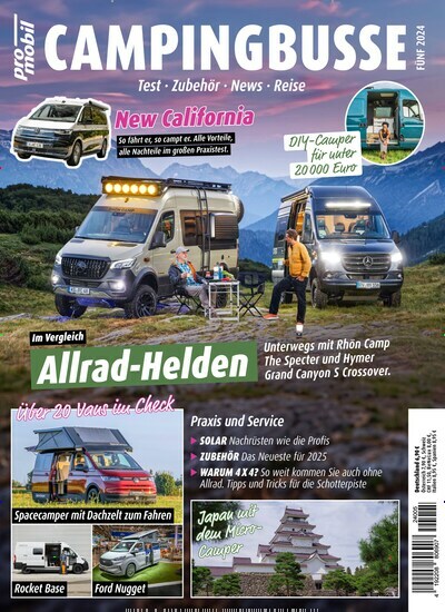 Titelbild der Ausgabe 5/2024 von promobil Campingbusse. Diese Zeitschrift und viele weitere Automagazine und Motorradzeitschriften als Abo oder epaper bei United Kiosk online kaufen.