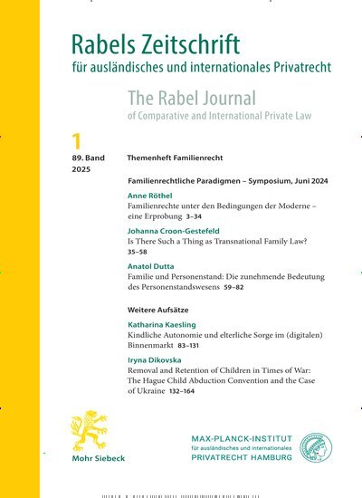 Titelbild der Ausgabe 1/2025 von Rabels Zeitschrift für ausländisches und internationales Privatrecht (RabelsZ). Diese Zeitschrift und viele weitere Jurazeitschriften und Zeitschriften für Verwaltung als Abo oder epaper bei United Kiosk online kaufen.