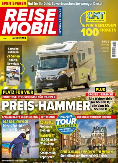 Titelbild der Ausgabe 1/2025 von Reisemobil International. Diese Zeitschrift und viele weitere Automagazine und Motorradzeitschriften als Abo oder epaper bei United Kiosk online kaufen.