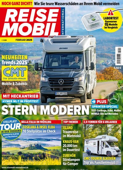 Titelbild der Ausgabe 2/2025 von Reisemobil International. Diese Zeitschrift und viele weitere Automagazine und Motorradzeitschriften als Abo oder epaper bei United Kiosk online kaufen.