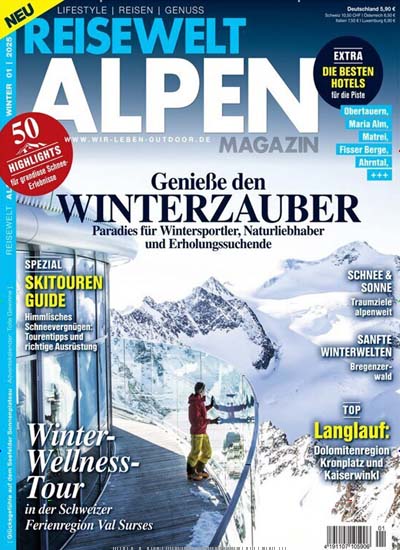 Titelbild der Ausgabe 1/2025 von Reisewelt Alpen Magazin. Diese Zeitschrift und viele weitere Reisemagazine, Freizeitmagazine und Wissensmagazine als Abo oder epaper bei United Kiosk online kaufen.