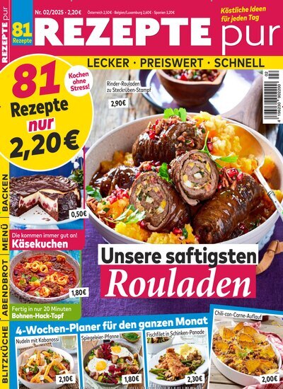 Titelbild der Ausgabe 2/2025 von Rezepte pur. Diese Zeitschrift und viele weitere Kochzeitschriften und Backzeitschriften als Abo oder epaper bei United Kiosk online kaufen.