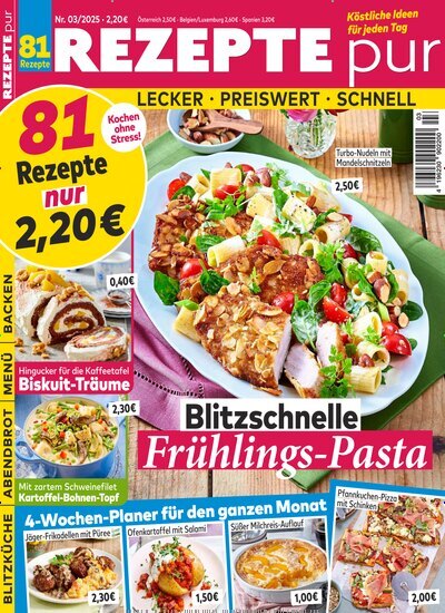 Titelbild der Ausgabe 3/2025 von Rezepte pur. Diese Zeitschrift und viele weitere Kochzeitschriften und Backzeitschriften als Abo oder epaper bei United Kiosk online kaufen.