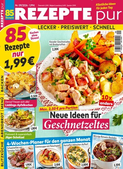 Titelbild der Ausgabe 9/2024 von Rezepte pur. Diese Zeitschrift und viele weitere Kochzeitschriften und Backzeitschriften als Abo oder epaper bei United Kiosk online kaufen.