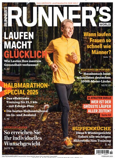 Titelbild der Ausgabe 2/2025 von Runners World. Diese Zeitschrift und viele weitere Sportmagazine als Abo oder epaper bei United Kiosk online kaufen.