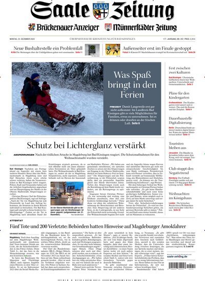 Titelbild der Ausgabe 297/2024 von Saale Zeitung. Diese Zeitschrift und viele weitere Zeitungsabos als Abo oder epaper bei United Kiosk online kaufen.