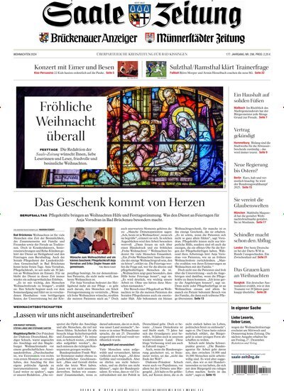 Titelbild der Ausgabe 298/2024 von Saale Zeitung. Diese Zeitschrift und viele weitere Zeitungsabos als Abo oder epaper bei United Kiosk online kaufen.