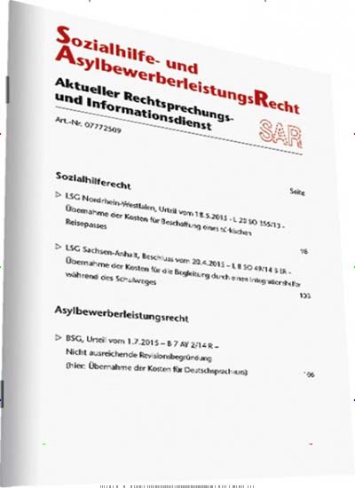 Titelbild der Ausgabe 9/2024 von SAR - Sozialhilfe- und Asylbewerberleistungsrecht. Diese Zeitschrift und viele weitere Jurazeitschriften und Zeitschriften für Verwaltung als Abo oder epaper bei United Kiosk online kaufen.