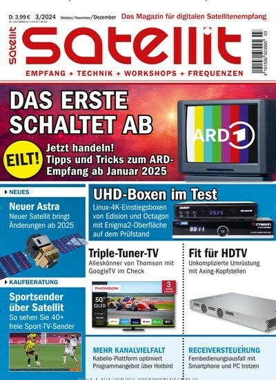 Titelbild der Ausgabe 3/2024 von Satellit Empfang + Technik. Diese Zeitschrift und viele weitere Audiomagazine, Filmmagazine und Fotozeitschriften als Abo oder epaper bei United Kiosk online kaufen.