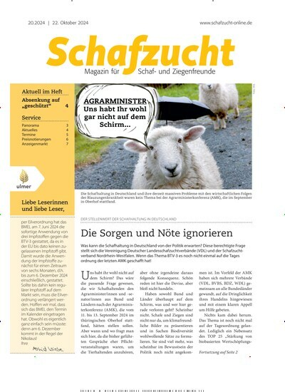 Titelbild der Ausgabe 20/2024 von Schafzucht. Diese Zeitschrift und viele weitere Naturzeitschriften, Landwirtschaftszeitungen und Umweltmagazine als Abo oder epaper bei United Kiosk online kaufen.