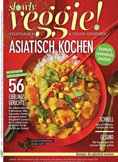 Titelbild der Ausgabe 1/2025 von slowly veggie. Diese Zeitschrift und viele weitere Kochzeitschriften und Backzeitschriften als Abo oder epaper bei United Kiosk online kaufen.