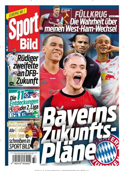 Titelbild der Ausgabe 37/2024 von Sport Bild. Diese Zeitschrift und viele weitere Sportmagazine als Abo oder epaper bei United Kiosk online kaufen.