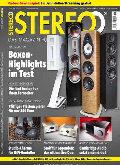 Titelbild der Ausgabe 1/2025 von Stereo. Diese Zeitschrift und viele weitere Audiomagazine, Filmmagazine und Fotozeitschriften als Abo oder epaper bei United Kiosk online kaufen.