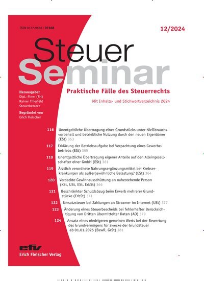 Titelbild der Ausgabe 12/2024 von Steuer Seminar. Diese Zeitschrift und viele weitere Businessmagazine als Abo oder epaper bei United Kiosk online kaufen.