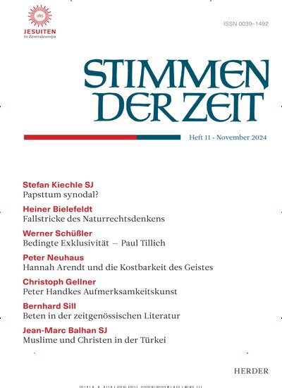 Titelbild der Ausgabe 11/2024 von Stimmen der Zeit. Diese Zeitschrift und viele weitere Kunstmagazine und Kulturmagazine als Abo oder epaper bei United Kiosk online kaufen.