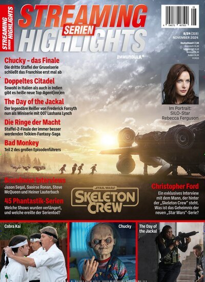 Titelbild der Ausgabe 8/2024 von Streaming Serien Highlights. Diese Zeitschrift und viele weitere Audiomagazine, Filmmagazine und Fotozeitschriften als Abo oder epaper bei United Kiosk online kaufen.