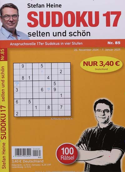 Titelbild der Ausgabe 85/2024 von Sudoku 17. Diese Zeitschrift und viele weitere Groschenromane und Rätselhefte als Abo oder epaper bei United Kiosk online kaufen.