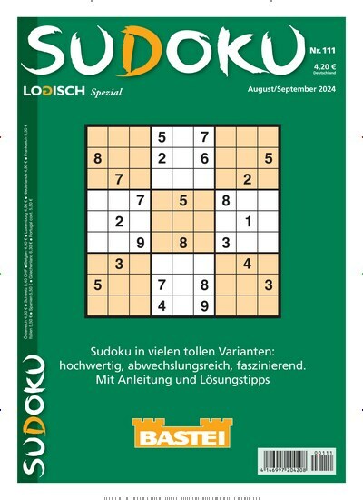 Titelbild der Ausgabe 111/2024 von Sudoku Logisch Spezial. Diese Zeitschrift und viele weitere Groschenromane und Rätselhefte als Abo oder epaper bei United Kiosk online kaufen.