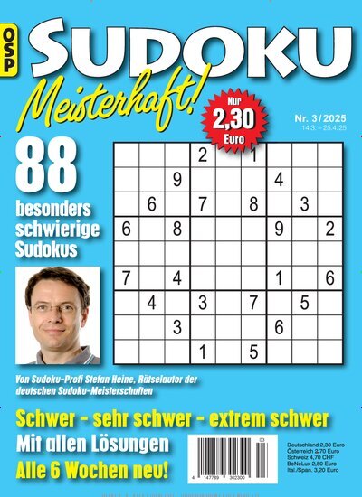 Titelbild der Ausgabe 3/2025 von Sudoku Meisterhaft. Diese Zeitschrift und viele weitere Groschenromane und Rätselhefte als Abo oder epaper bei United Kiosk online kaufen.