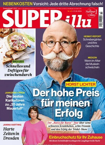 Titelbild der Ausgabe 43/2024 von SUPERillu. Diese Zeitschrift und viele weitere Lifestylemagazine und Peoplemagazine als Abo oder epaper bei United Kiosk online kaufen.