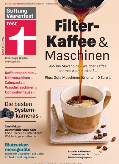 Titelbild der Ausgabe 11/2024 von test. Diese Zeitschrift und viele weitere Wirtschaftsmagazine und Politikmagazine als Abo oder epaper bei United Kiosk online kaufen.