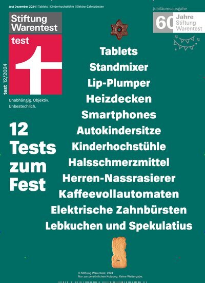 Titelbild der Ausgabe 12/2024 von test. Diese Zeitschrift und viele weitere Wirtschaftsmagazine und Politikmagazine als Abo oder epaper bei United Kiosk online kaufen.