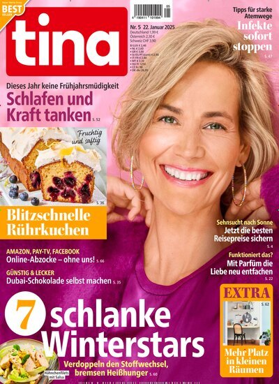 Titelbild der Ausgabe 5/2025 von tina. Diese Zeitschrift und viele weitere Frauenzeitschriften als Abo oder epaper bei United Kiosk online kaufen.