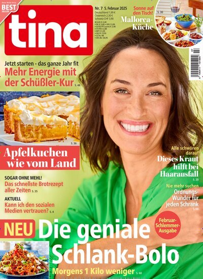 Titelbild der Ausgabe 7/2025 von tina. Diese Zeitschrift und viele weitere Frauenzeitschriften als Abo oder epaper bei United Kiosk online kaufen.