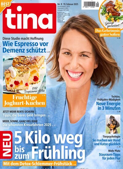 Titelbild der Ausgabe 9/2025 von tina. Diese Zeitschrift und viele weitere Frauenzeitschriften als Abo oder epaper bei United Kiosk online kaufen.