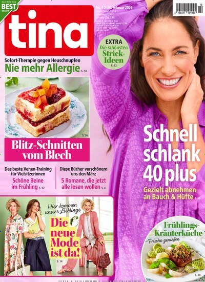 Titelbild der Ausgabe 10/2025 von tina. Diese Zeitschrift und viele weitere Frauenzeitschriften als Abo oder epaper bei United Kiosk online kaufen.