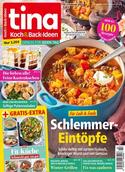 Titelbild der Ausgabe 2/2025 von Tina Koch & Backideen. Diese Zeitschrift und viele weitere Kochzeitschriften und Backzeitschriften als Abo oder epaper bei United Kiosk online kaufen.