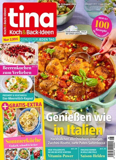 Titelbild der Ausgabe 8/2024 von Tina Koch & Backideen. Diese Zeitschrift und viele weitere Kochzeitschriften und Backzeitschriften als Abo oder epaper bei United Kiosk online kaufen.