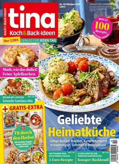 Titelbild der Ausgabe 10/2024 von Tina Koch & Backideen. Diese Zeitschrift und viele weitere Kochzeitschriften und Backzeitschriften als Abo oder epaper bei United Kiosk online kaufen.