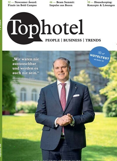 Titelbild der Ausgabe 8/2024 von Tophotel. Diese Zeitschrift und viele weitere Gastronomiezeitschriften, Fashionmagazine, Beautymagazine als Abo oder epaper bei United Kiosk online kaufen.