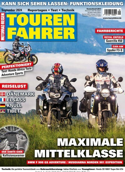 Titelbild der Ausgabe 9/2024 von Tourenfahrer - Motorrad Reisen. Diese Zeitschrift und viele weitere Automagazine und Motorradzeitschriften als Abo oder epaper bei United Kiosk online kaufen.